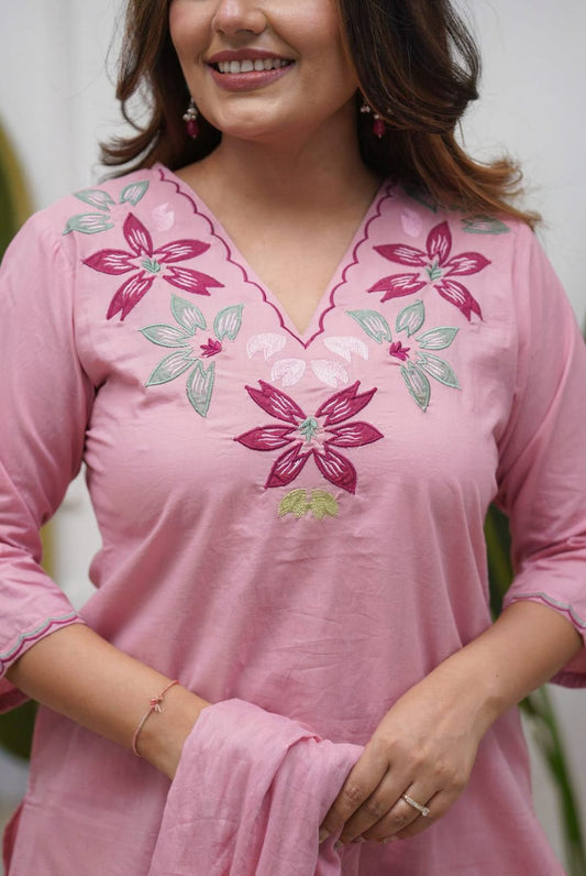 Blush Pink Floral Embroidered Kurta
