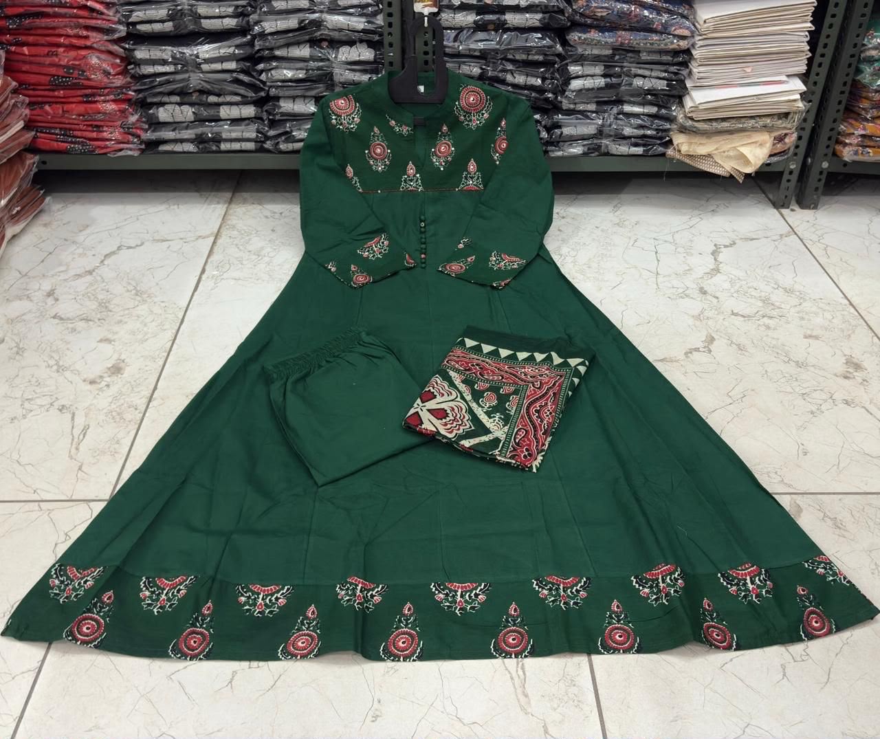 Emerald Green Ethnic Anarkali Suit with Printed Dupatta