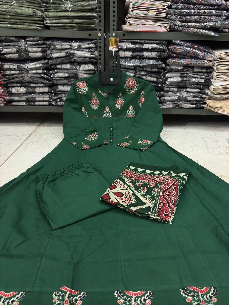 Emerald Green Ethnic Anarkali Suit with Printed Dupatta