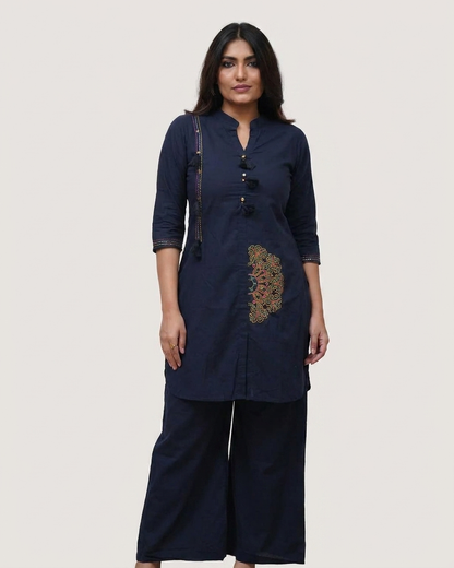 Elegant Front-Button Tassel Kurta with Mandala Embroidery