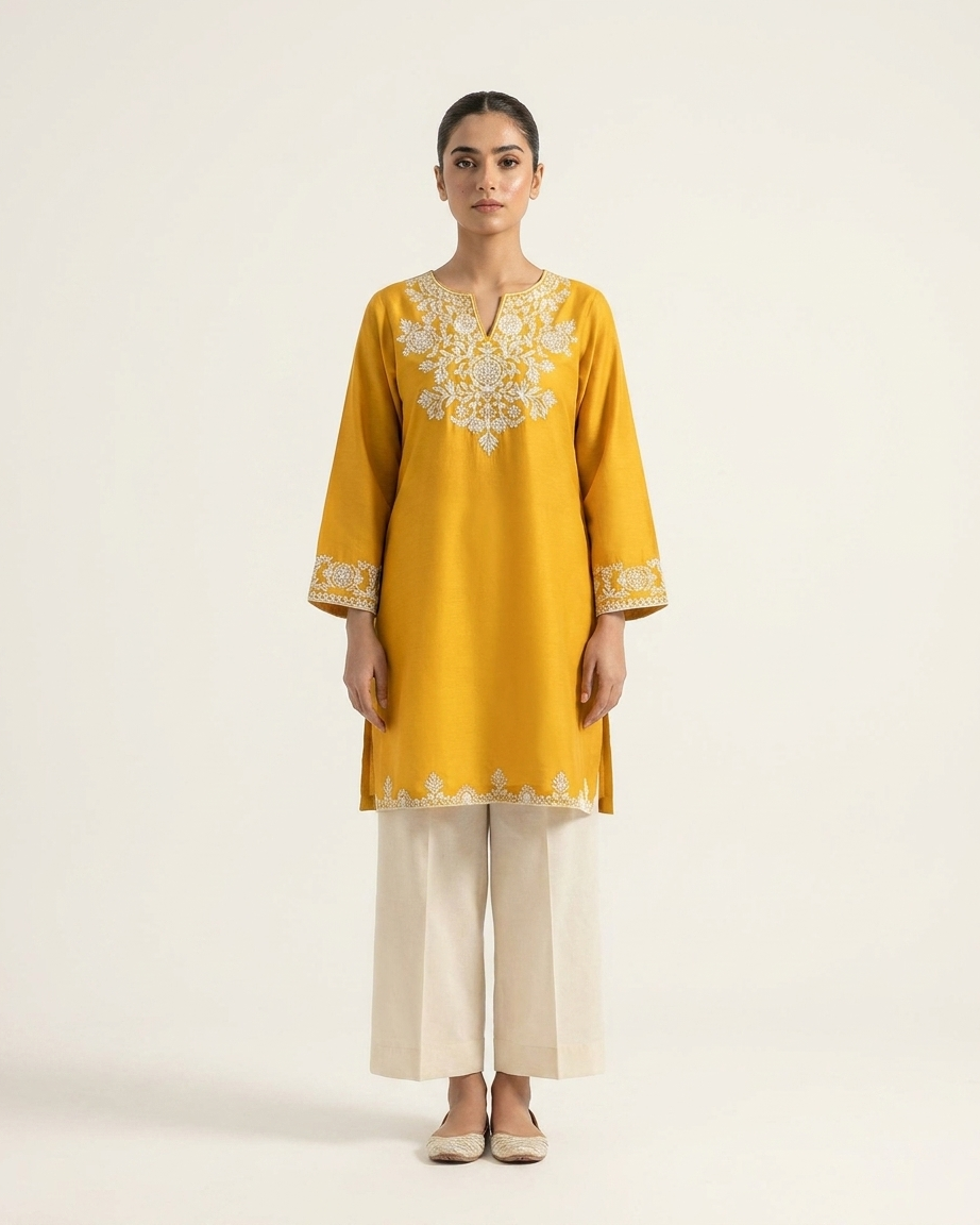 Heritage Embroidered Kurta Plazo set - Yellow