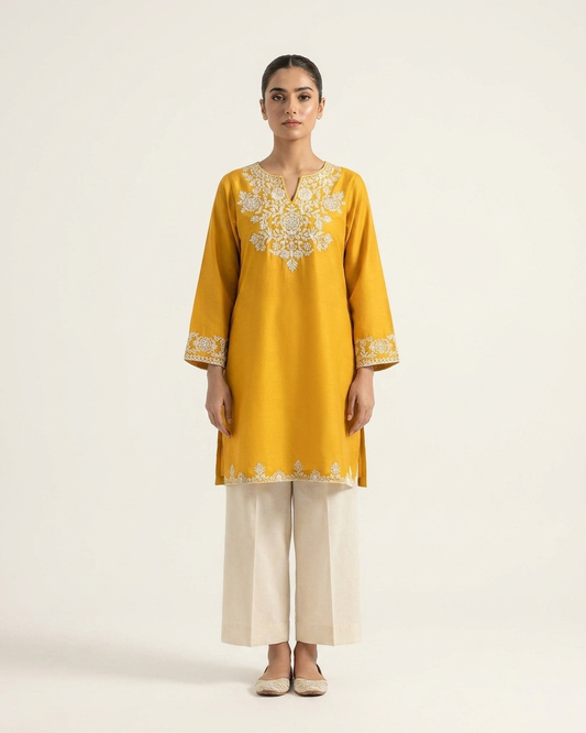 Heritage Embroidered Kurta Plazo set - Yellow