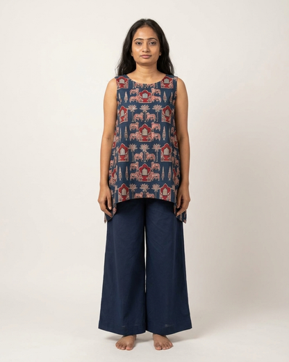 Deep Indigo Heritage Print Asymmetric Tunic Set