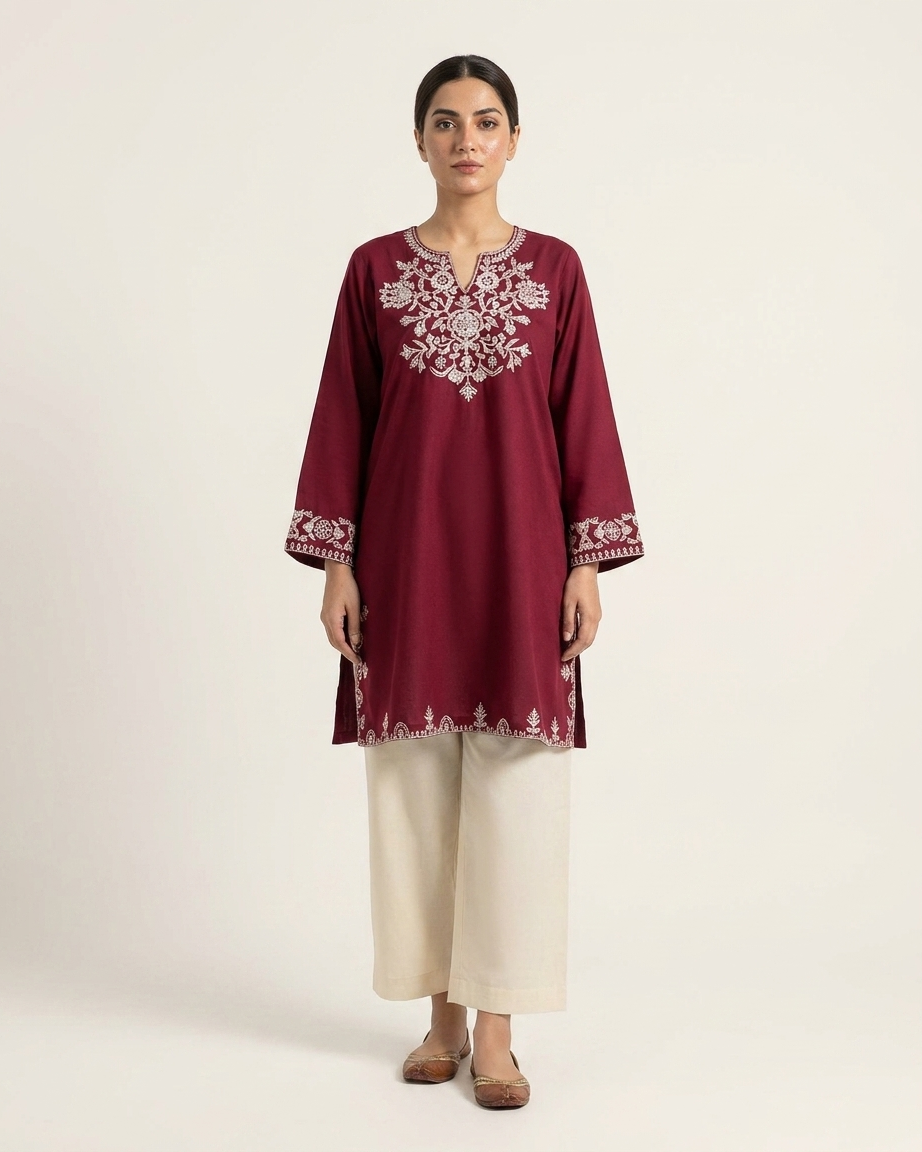 Heritage Embroidered Kurta Plazo set in Maroon Colour