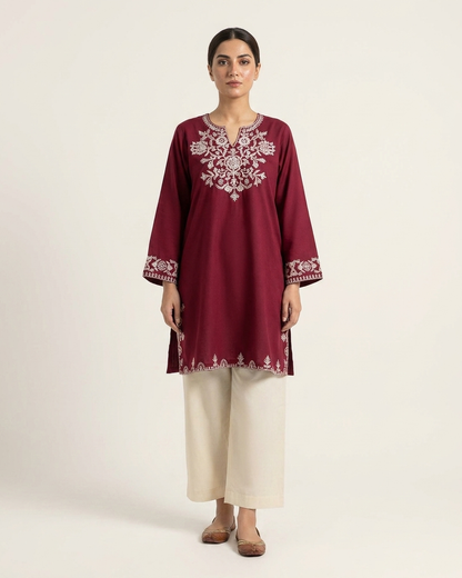 Heritage Embroidered Kurta Plazo set in Maroon Colour