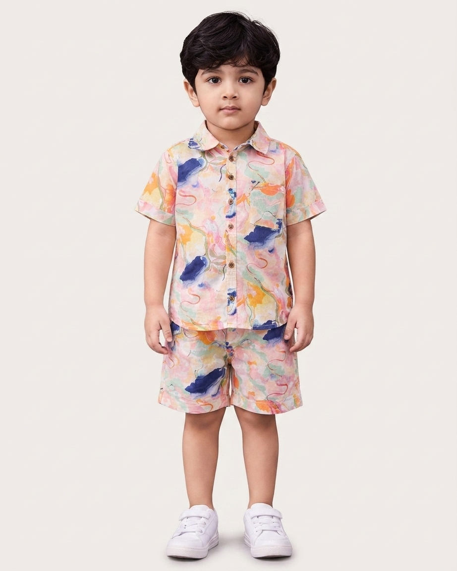 Artistic Splash Boys' Cotton Co-ord Set: Shirt & Shorts
