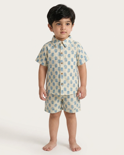 Indigo Boota Boys' Cotton Co-ord Set: Shirt & Shorts
