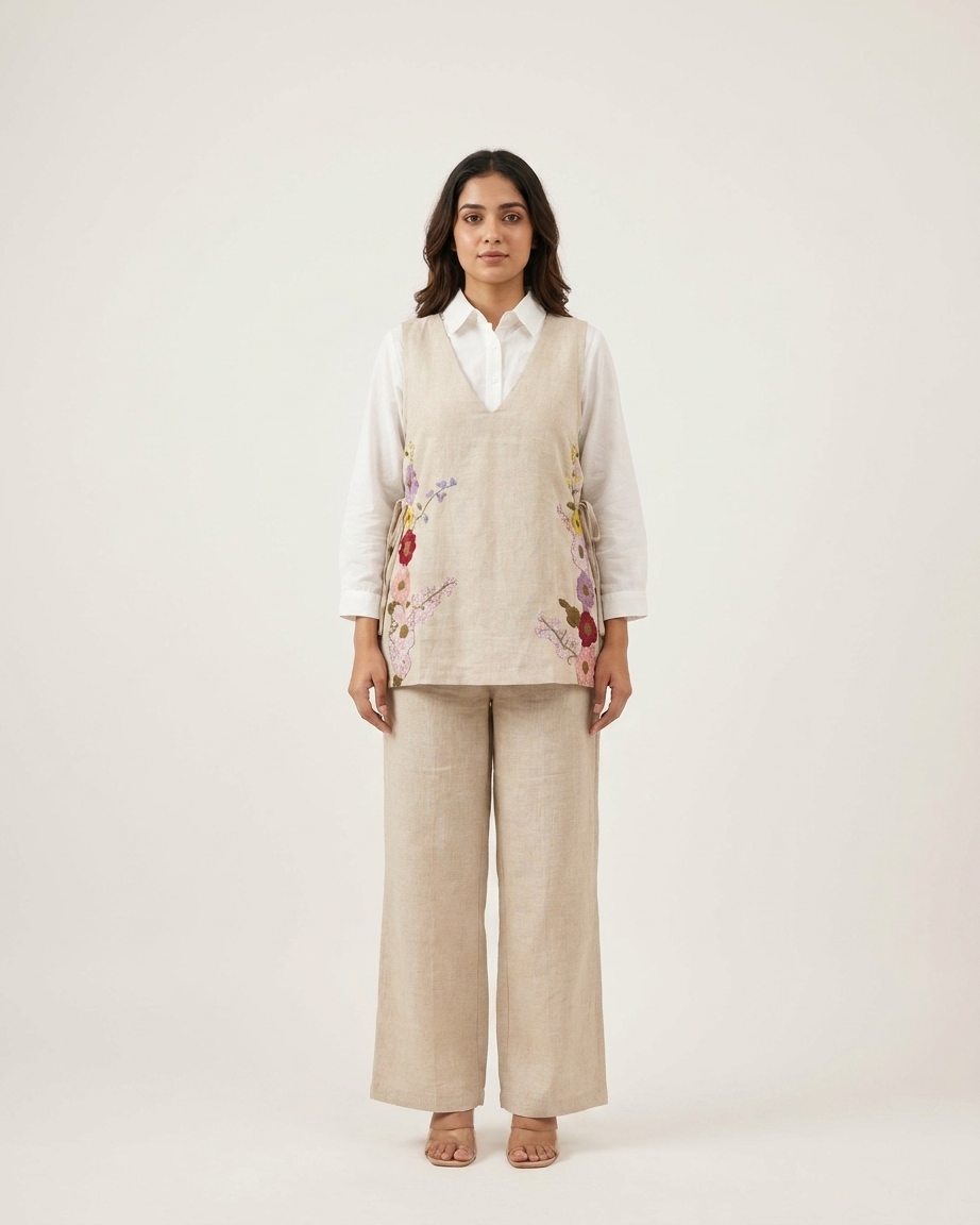 Floral Embroidered Layered Vest and Trouser Co-ord Set