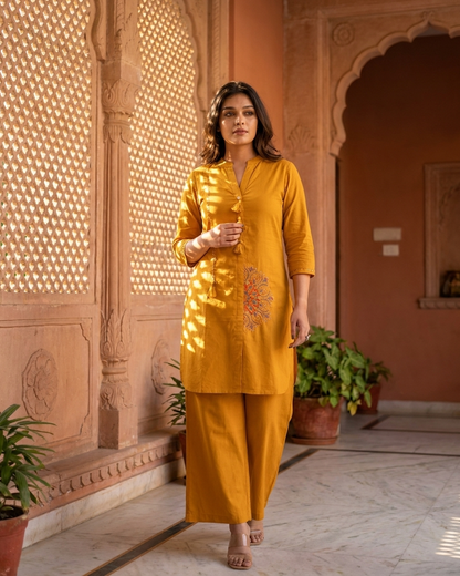 Elegant Front-Button Tassel Kurta with Mandala Embroidery