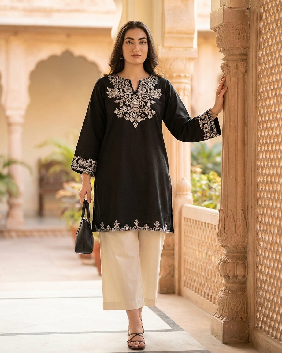 Heritage Embroidered Kurta Plazo set - Black