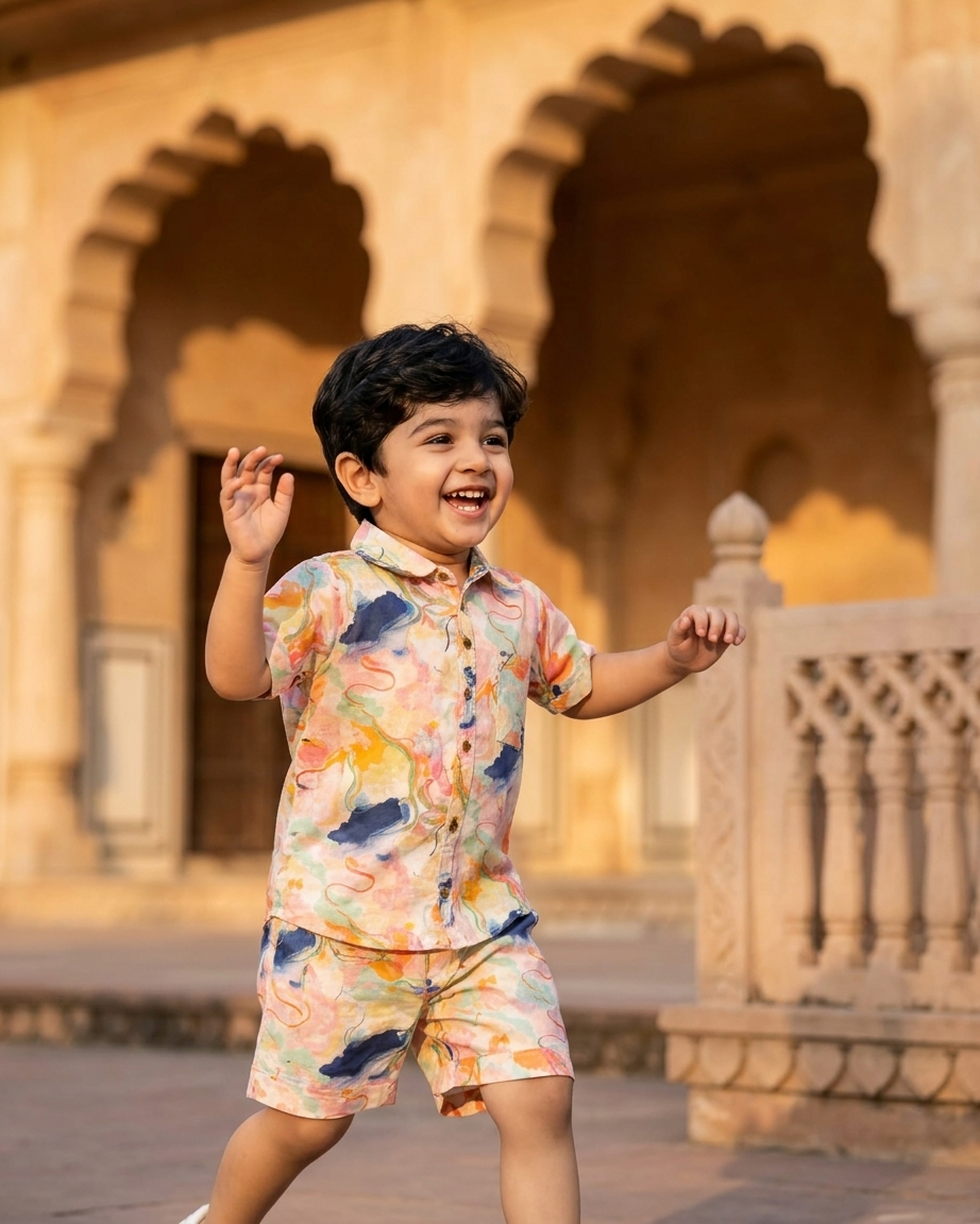 Artistic Splash Boys' Cotton Co-ord Set: Shirt & Shorts