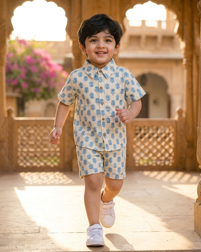 Indigo Boota Boys' Cotton Co-ord Set: Shirt & Shorts