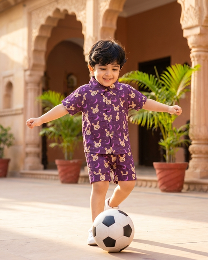 Midnight Bunny Boys' Cotton Co-ord Set: Shirt & Shorts