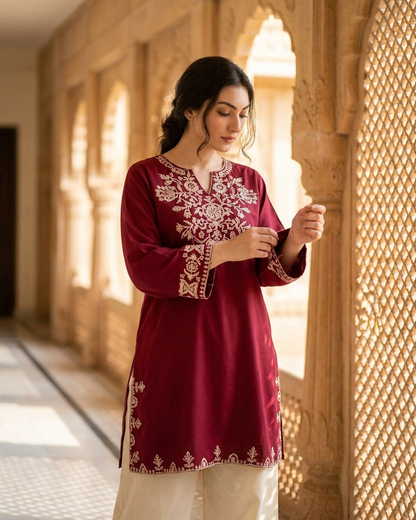 Heritage Embroidered Kurta Plazo set in Maroon Colour