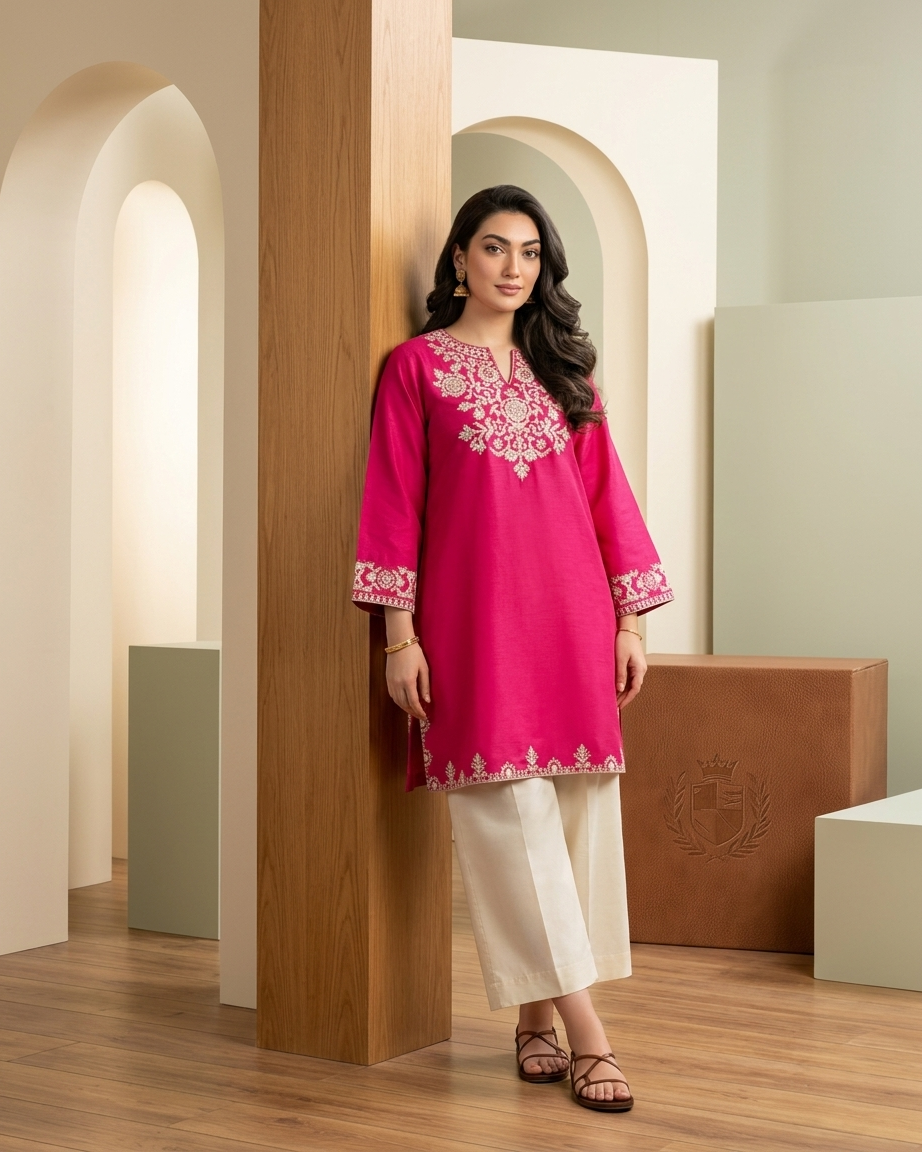 Heritage Embroidered Kurta Plazo set Rani pink
