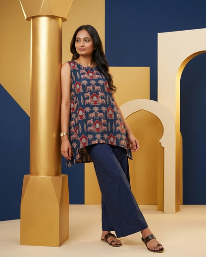 Deep Indigo Heritage Print Asymmetric Tunic Set