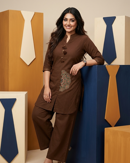 Elegant Front-Button Tassel Kurta with Mandala Embroidery
