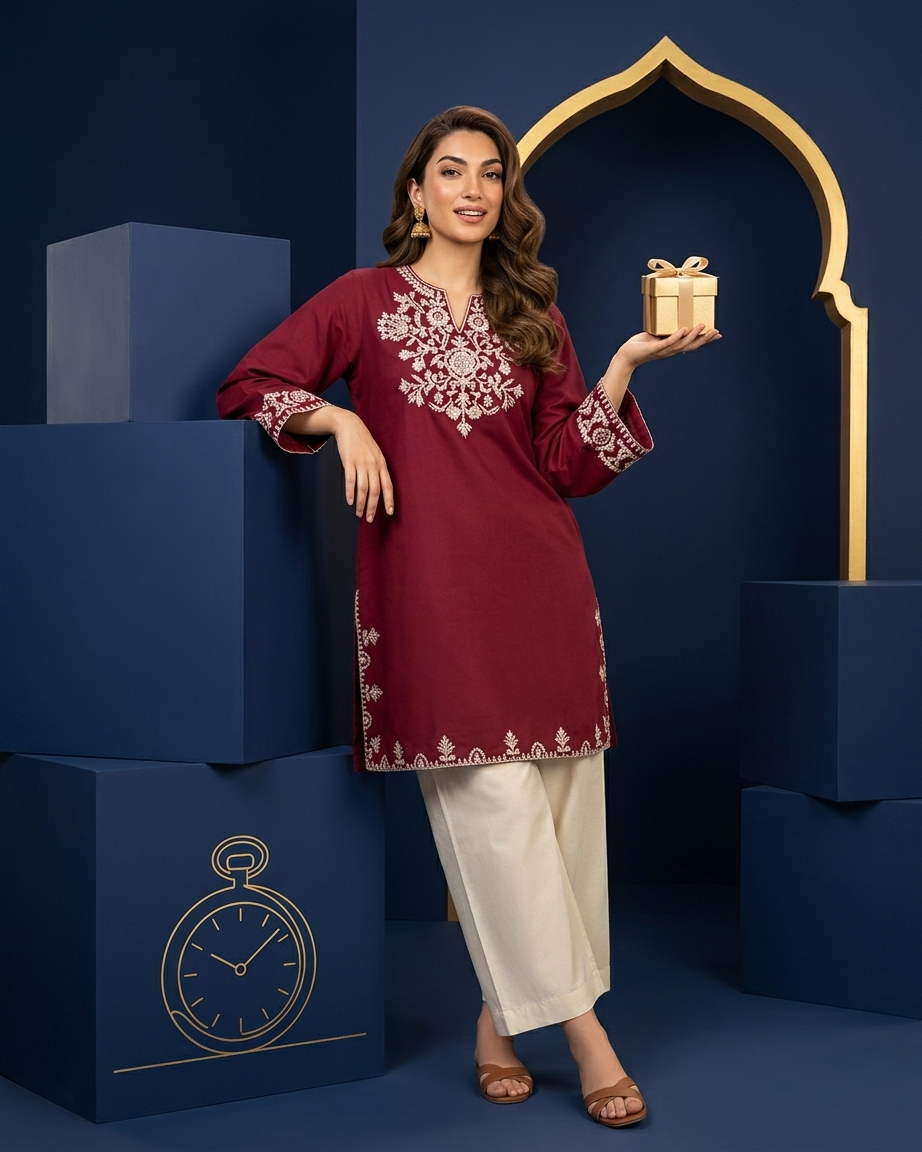 Heritage Embroidered Kurta Plazo set in Maroon Colour
