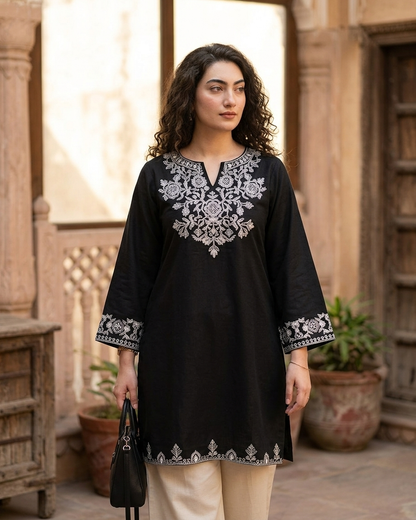 Heritage Embroidered Kurta Plazo set - Black
