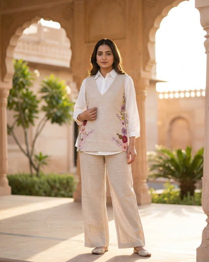 Floral Embroidered Layered Vest and Trouser Co-ord Set