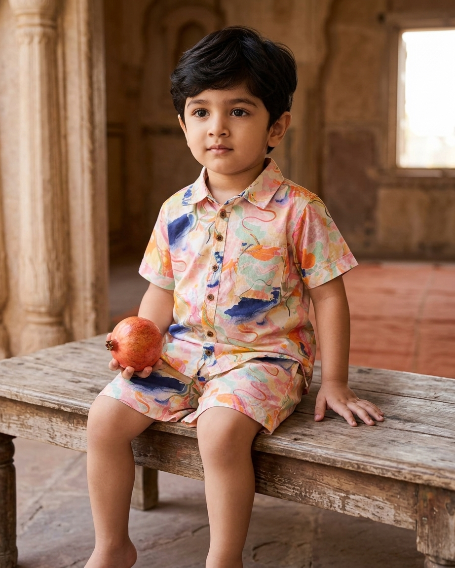 Artistic Splash Boys' Cotton Co-ord Set: Shirt & Shorts