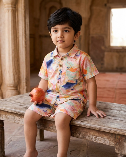 Artistic Splash Boys' Cotton Co-ord Set: Shirt & Shorts