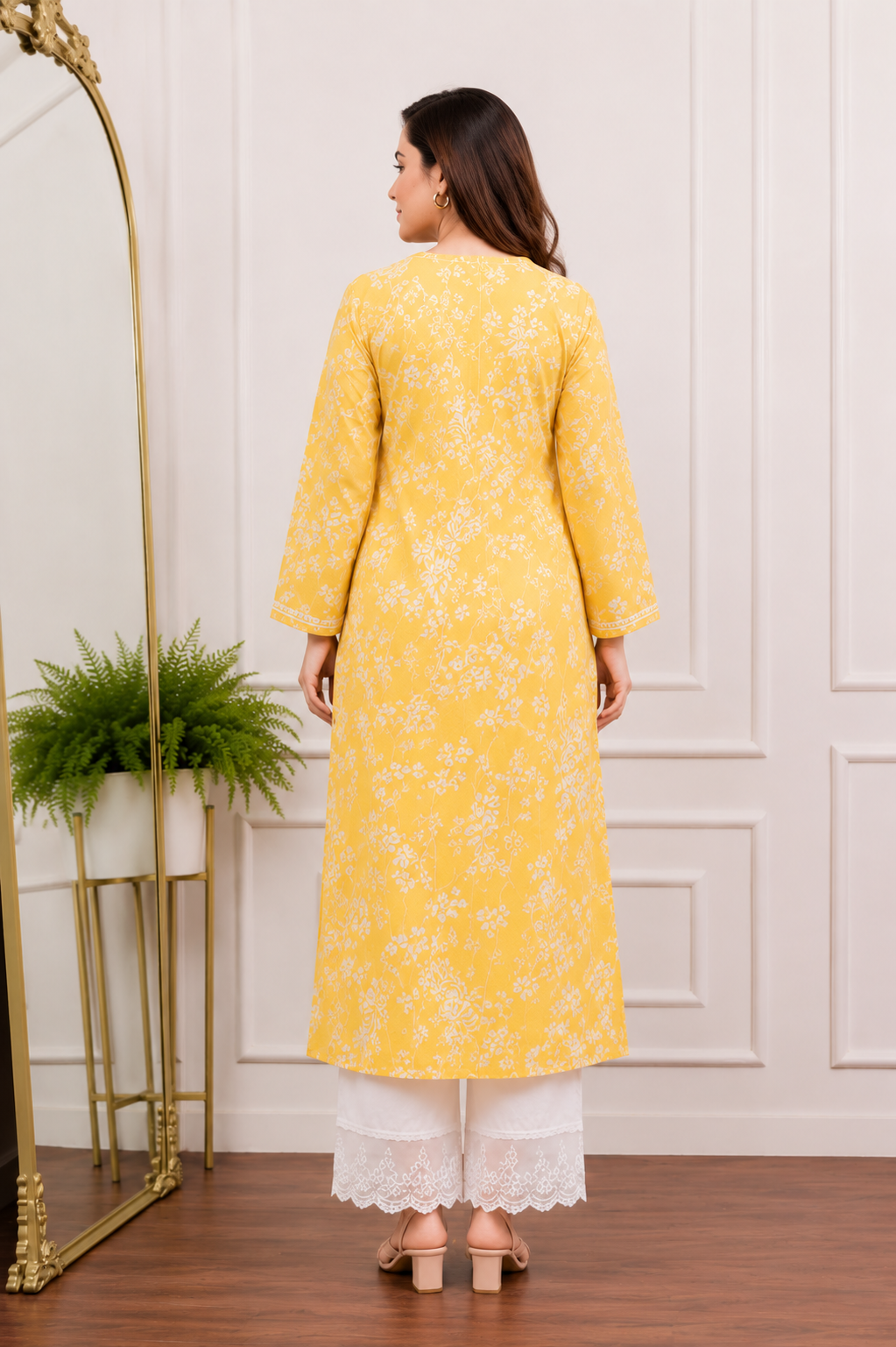 Sunshine Yellow Summer Blossom Chikankari Kurta Pant Set