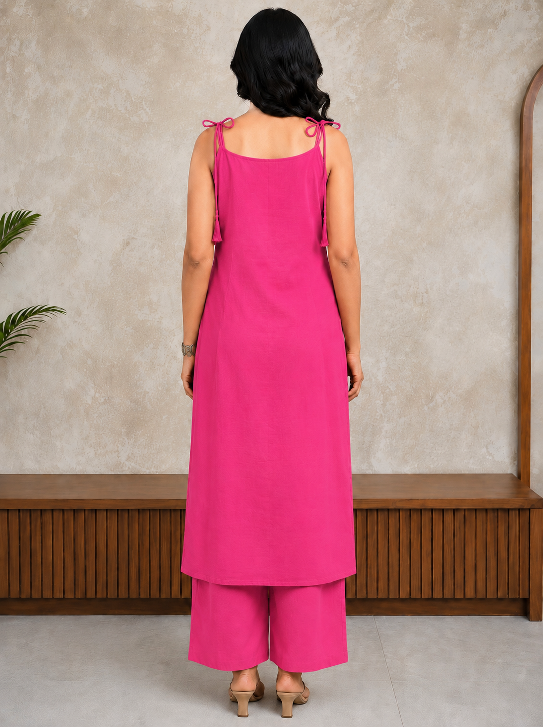 Rani pink Mirror Work Cotton Slub Co-ord Set