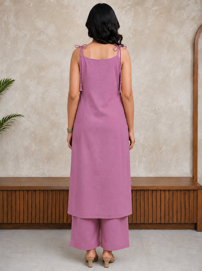 Dusty Mauve Mirror Work Cotton Slub Co-ord Set