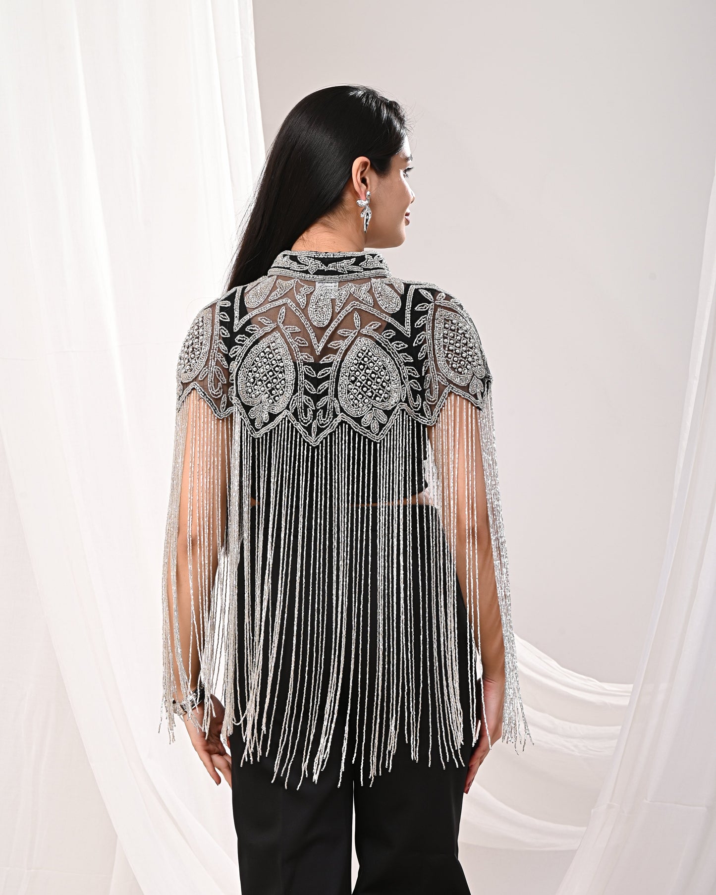 Black and silver Long tubelight cape