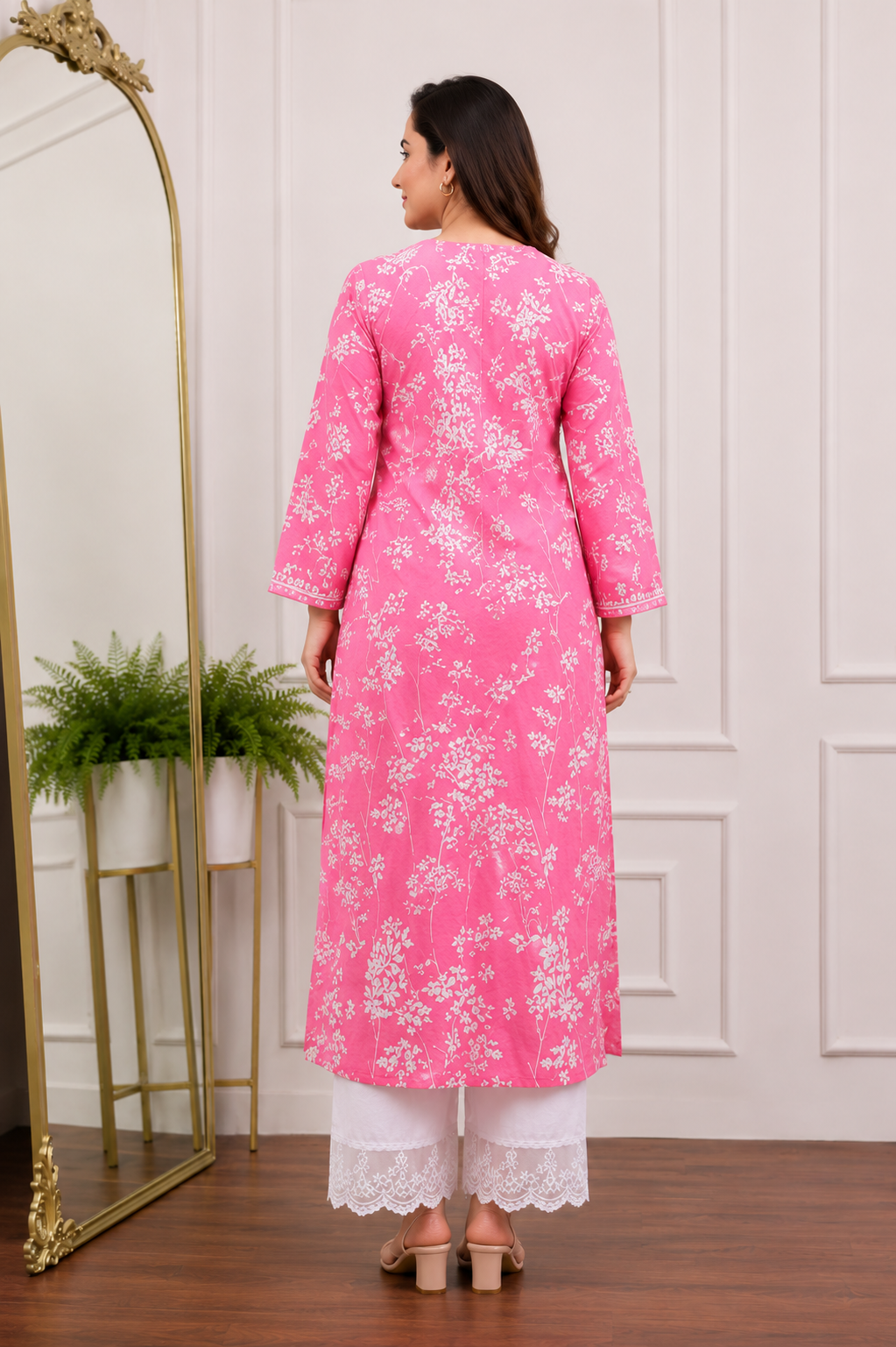 Rosé Pink Summer Blossom Chikankari Kurta Pant Set