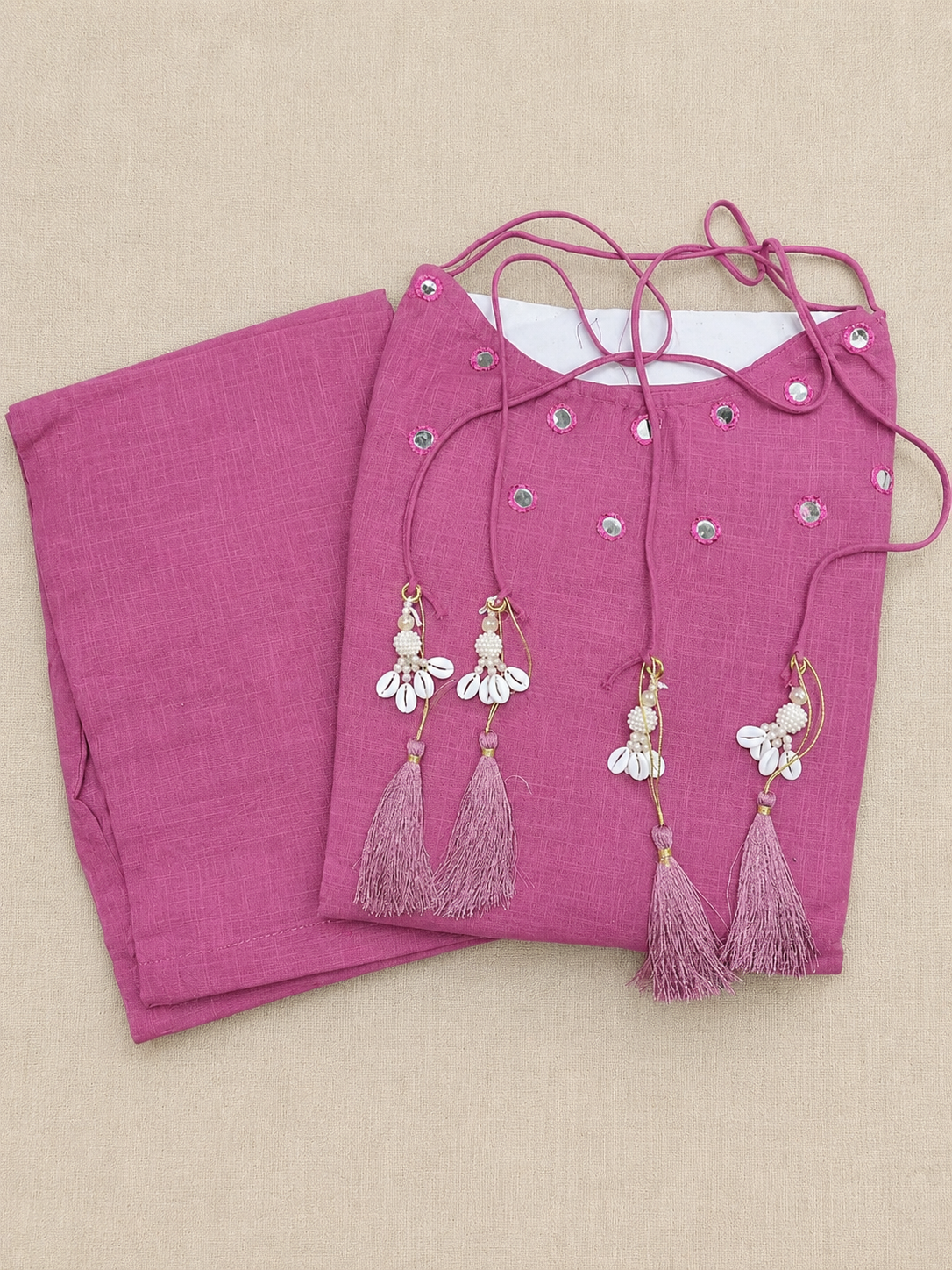Dusty Mauve Mirror Work Cotton Slub Co-ord Set