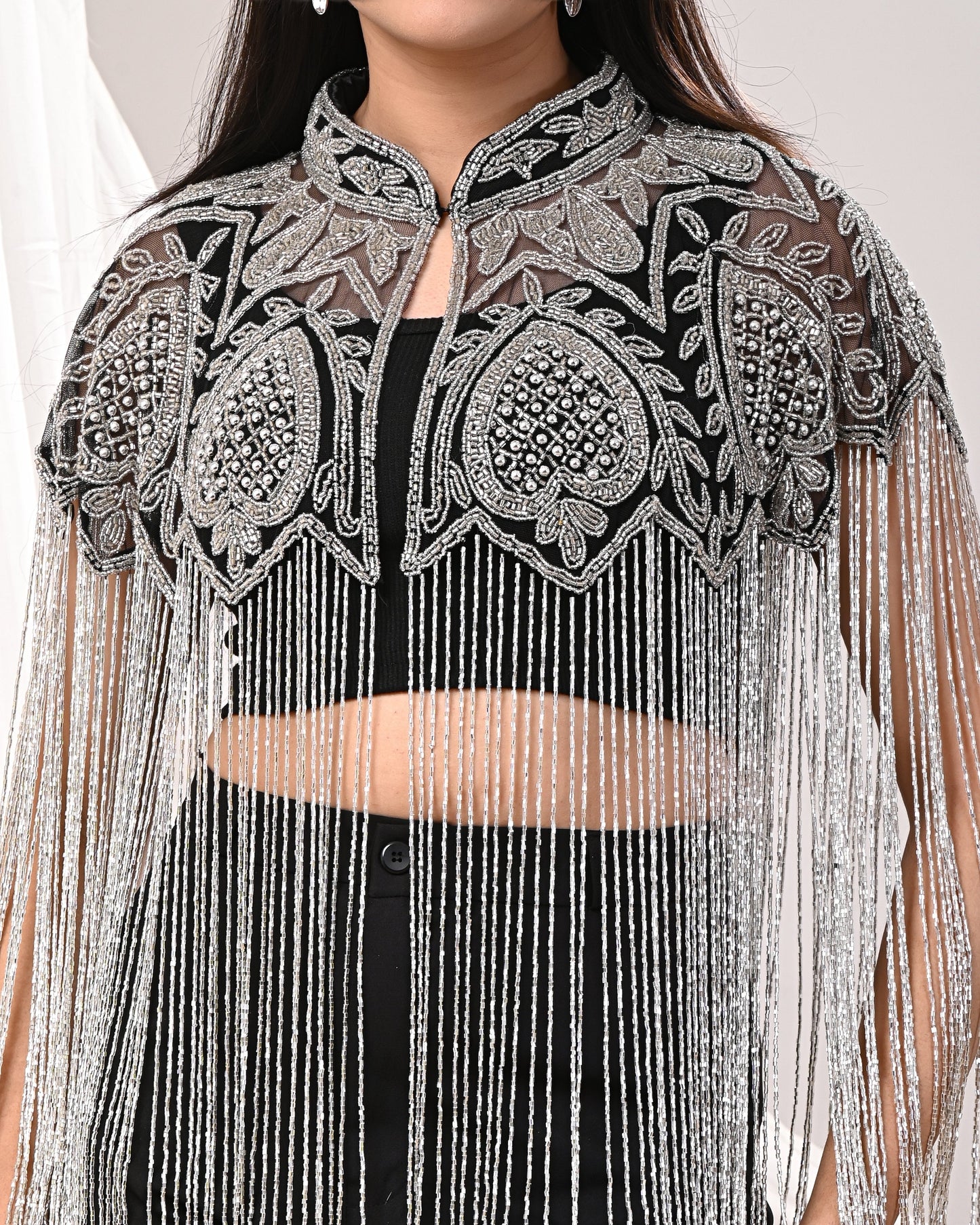 Black and silver Long tubelight cape