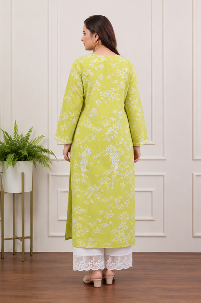 Meadow Green Summer Blossom Chikankari Kurta Pant Set