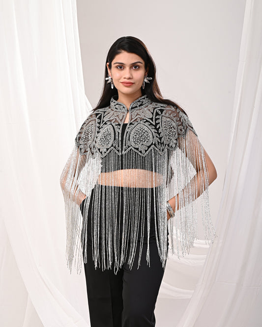Black and silver Long tubelight cape
