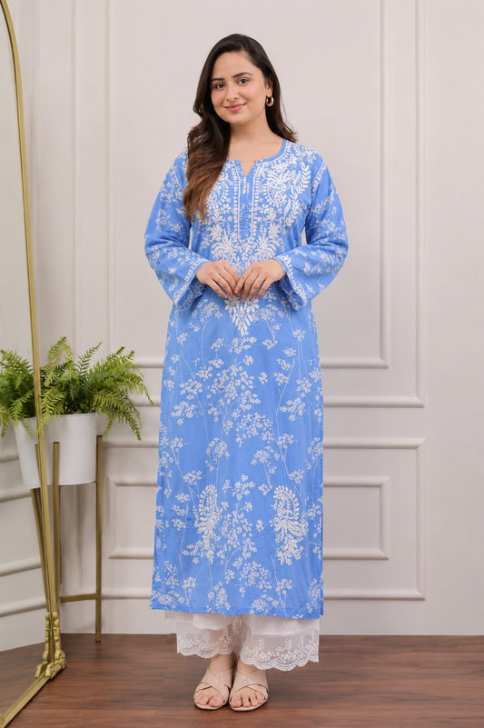 Azure Summer Blossom Chikankari Kurta Pant Set