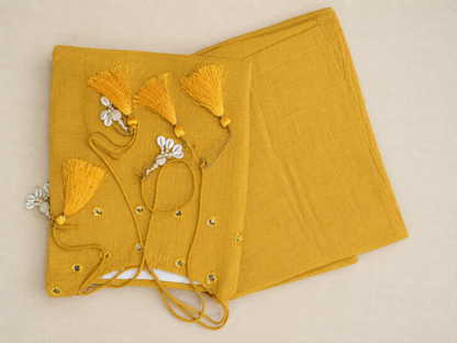 Mustard Mirror Work Cotton Slub Co-ord Set