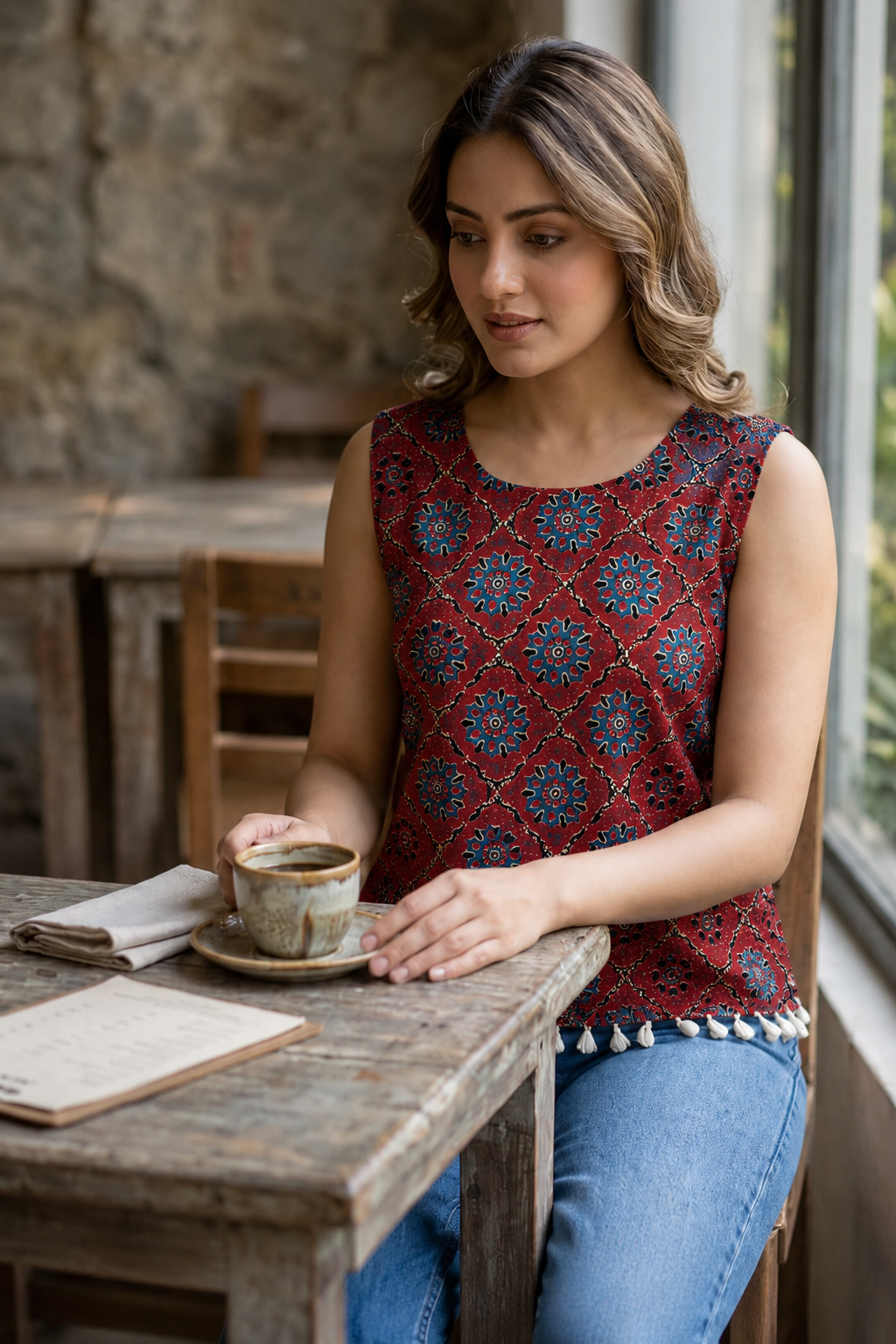 Ruby Heritage Sleeveless Top with Kodi Shell Hem
