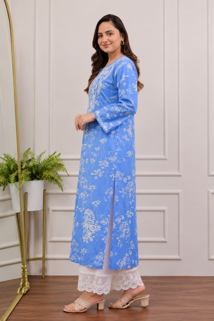 Azure Summer Blossom Chikankari Kurta Pant Set