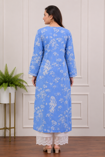 Azure Summer Blossom Chikankari Kurta Pant Set