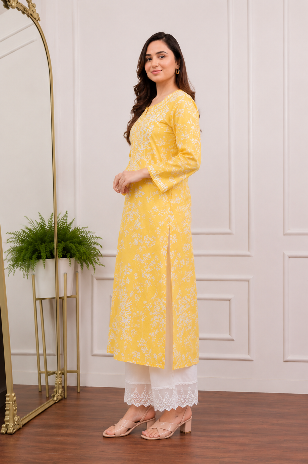 Sunshine Yellow Summer Blossom Chikankari Kurta Pant Set